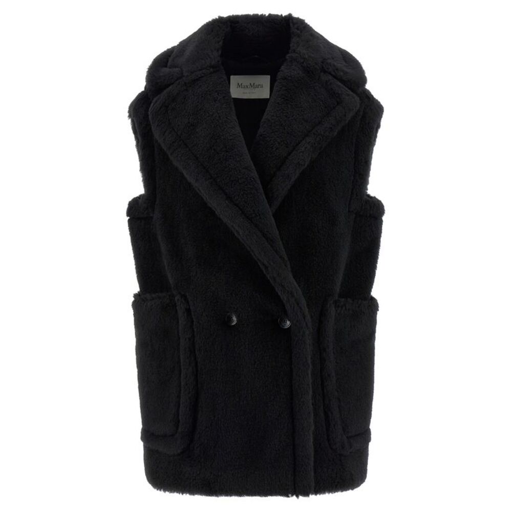 Max Mara Black Alpaca Leather Sleeveless Women's Jacket